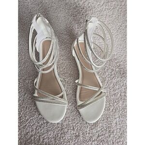 DREAM PAIRS Women's Weitz White Rhinestone Low Wedge Gladiator‎ Sandals Size 8